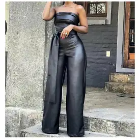 Faux Lather Boobtube Jumpsuit