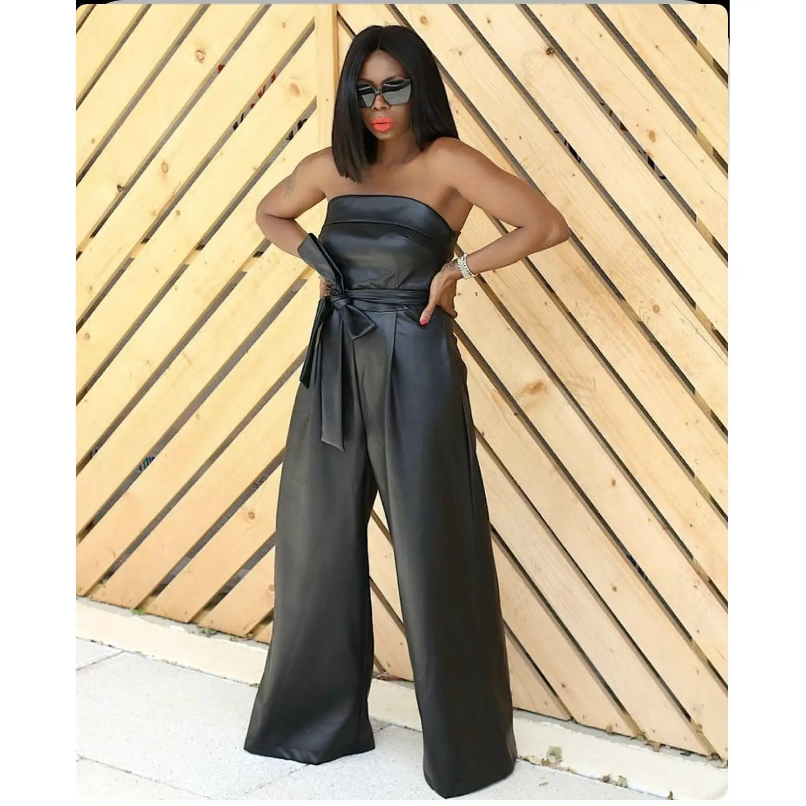 Faux Lather Boobtube Jumpsuit