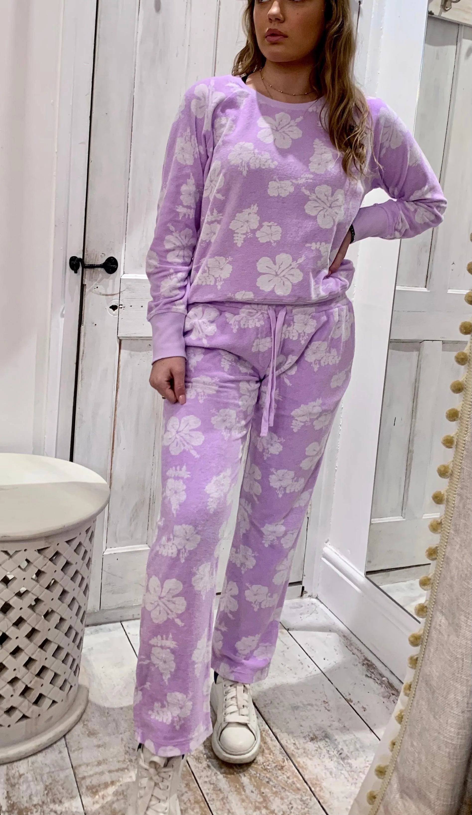 Floral Terry Joggers in Lavender