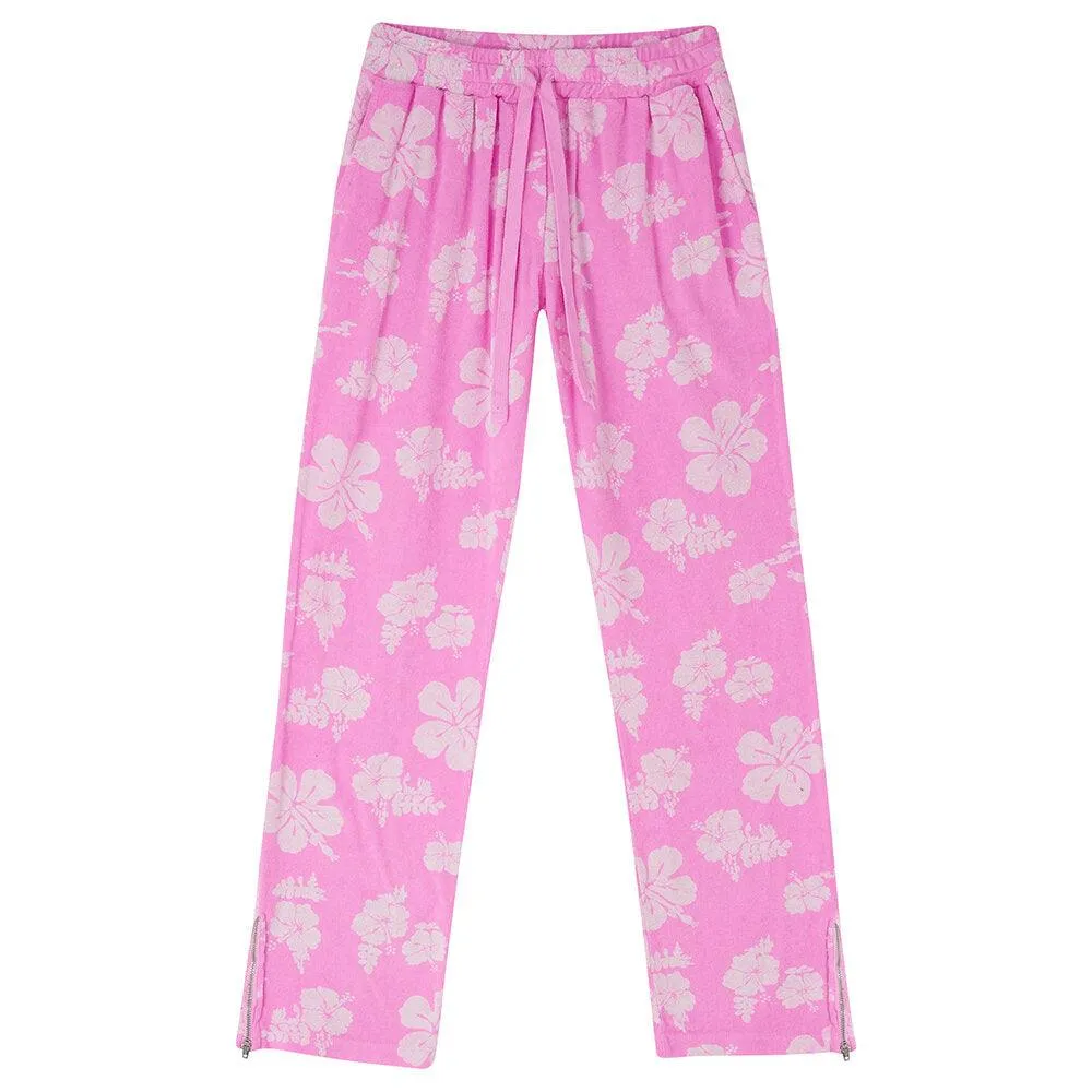 Floral Terry Joggers in Neon Pink