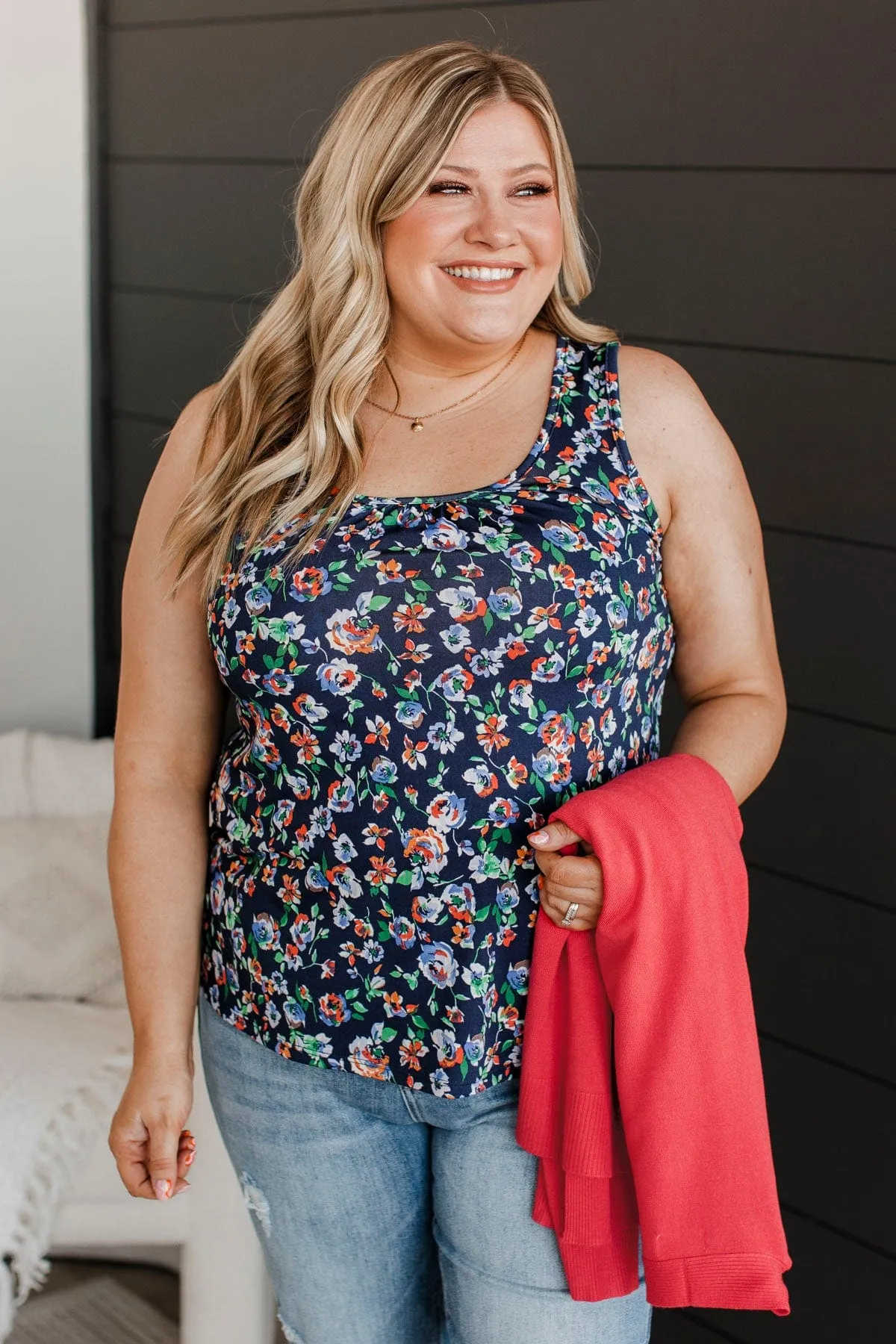 Flourishing Dreams Tank Top- Navy