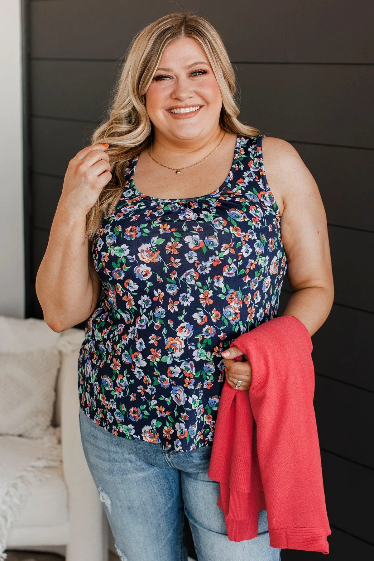 Flourishing Dreams Tank Top- Navy