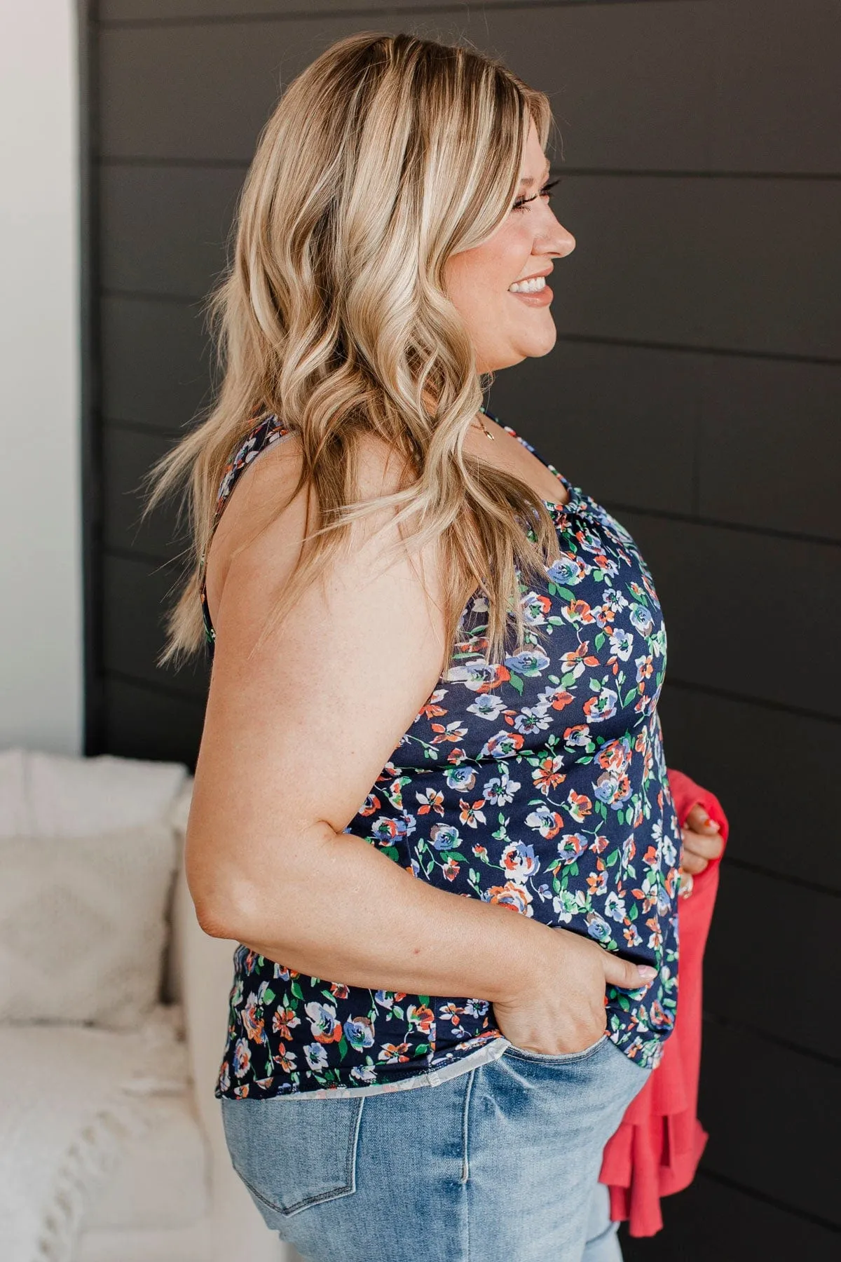 Flourishing Dreams Tank Top- Navy