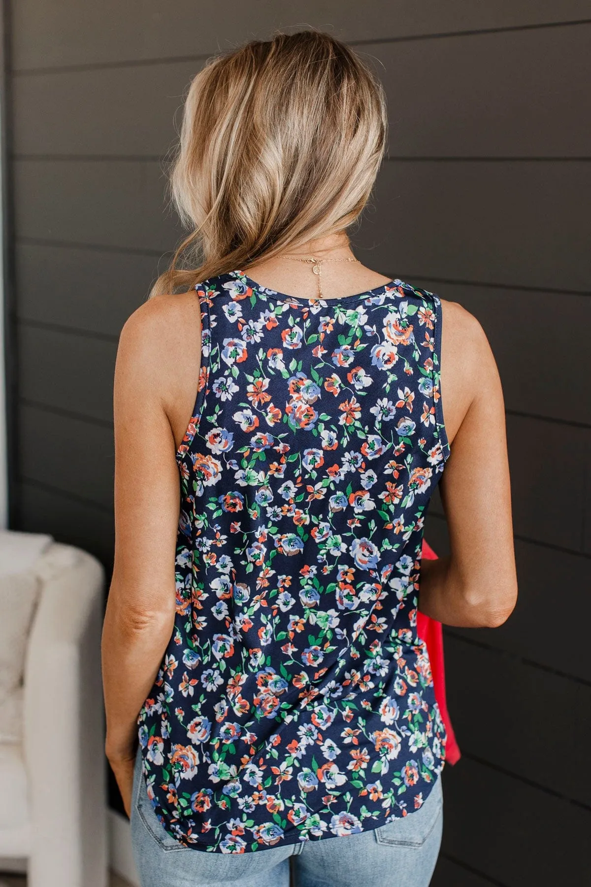 Flourishing Dreams Tank Top- Navy