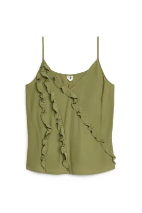 Frill Strap Top - V-neck - Sleeveless - Khaki Green - Ladies | H&M GB