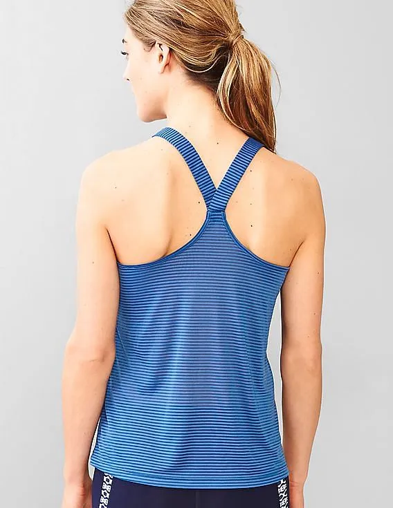 GAP Women Blue Women Breathe Sheer-Stripe Tank Top