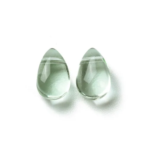 Glass Beads, Teardrop, Transparent, Top-Drilled, Light Green, 9mm