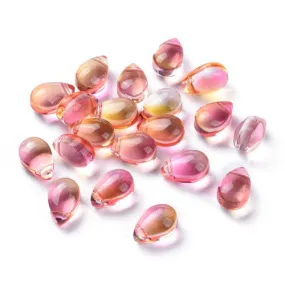 Glass Beads, Teardrop, Transparent, Top-Drilled, Light Salmon, 9mm