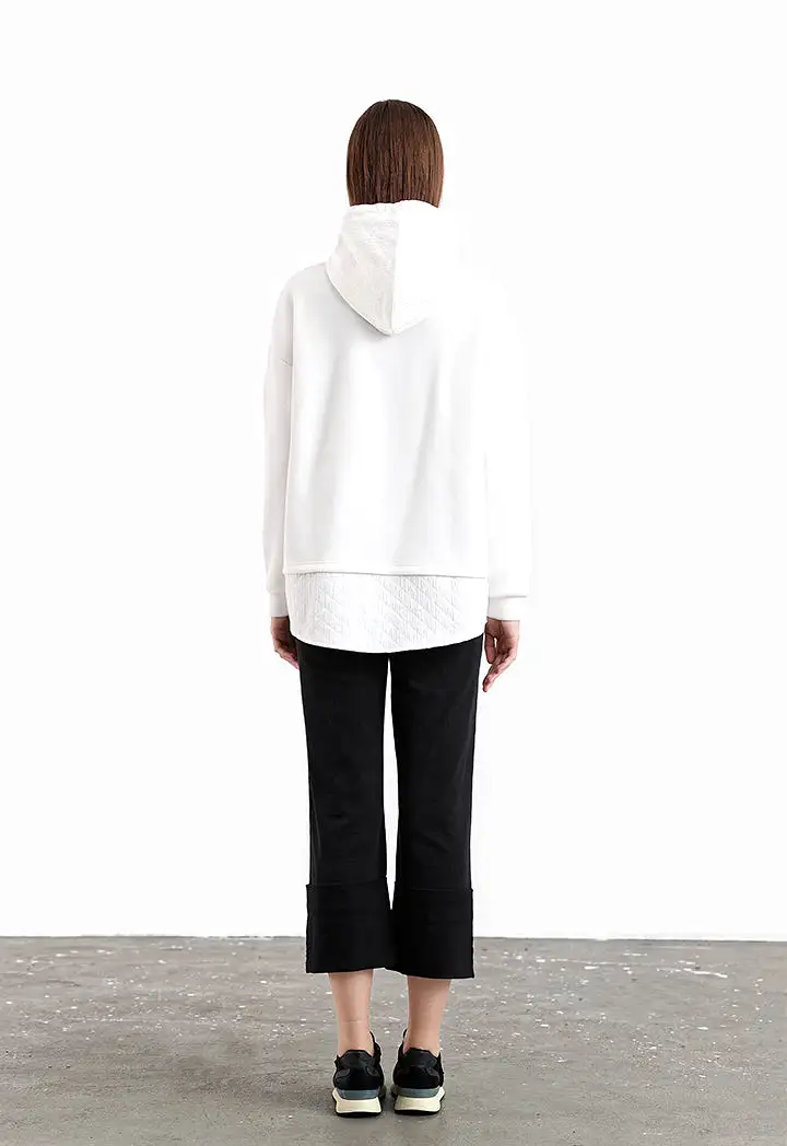 Half Textured Solid Hoodie Blouse