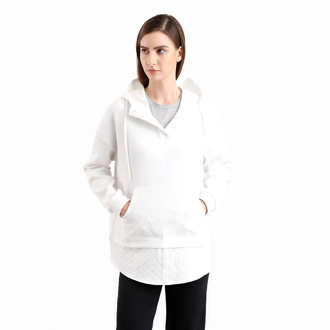 Half Textured Solid Hoodie Blouse