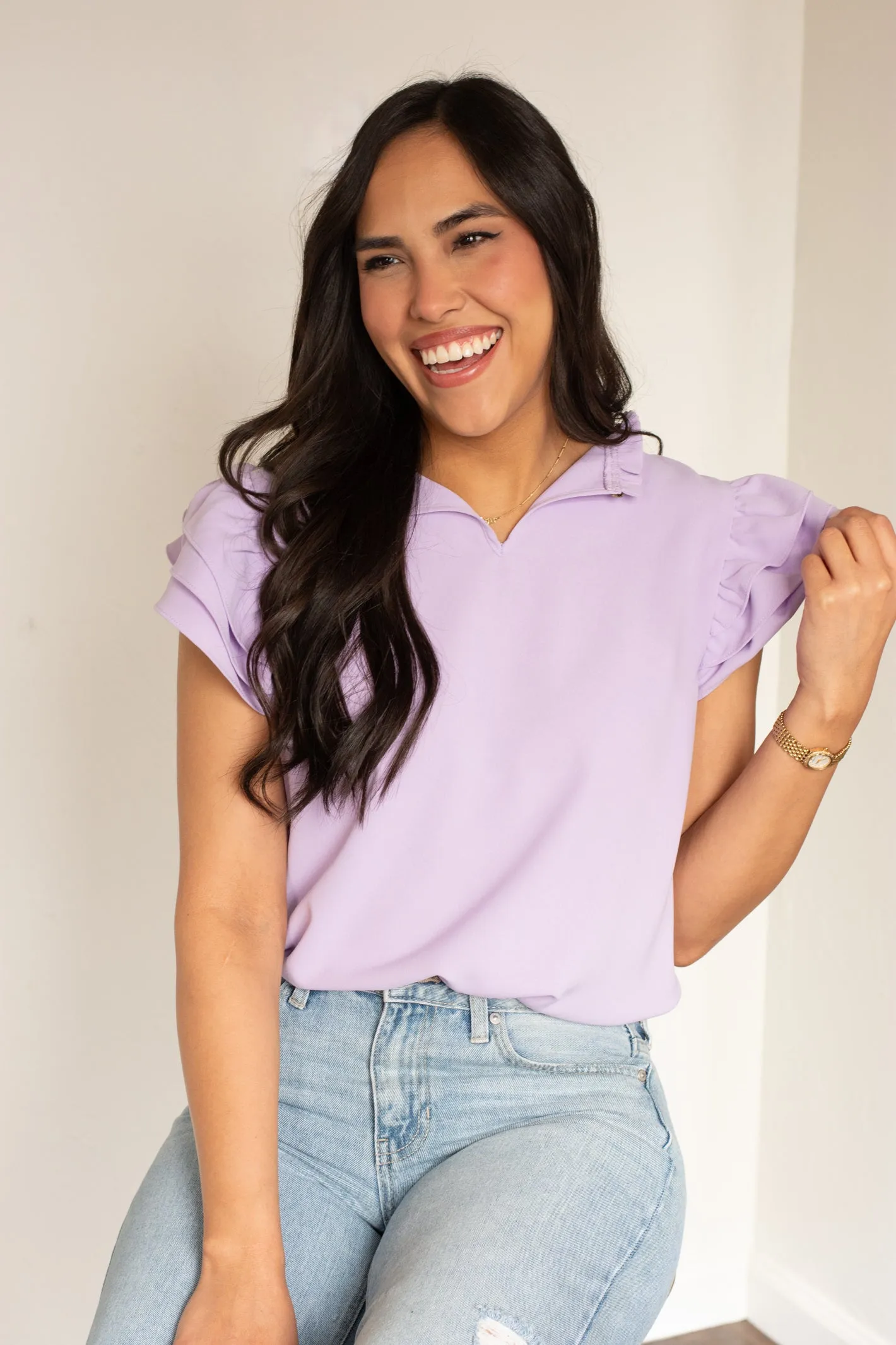 In a Dream Lavender Ruffle Top