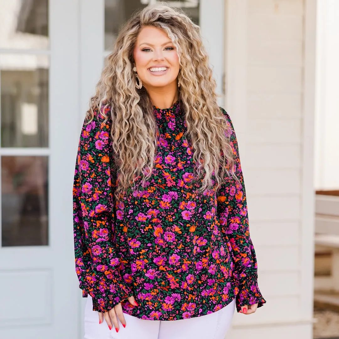 In The Warm Spring Air Top, Purple Floral