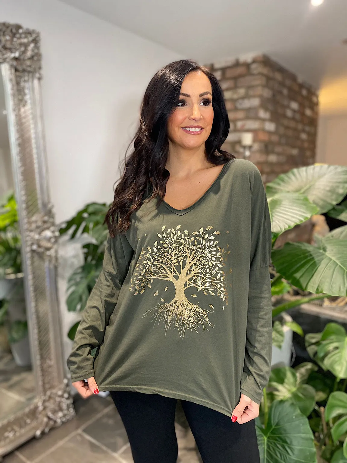 Khaki Metallic Tree of Life Top Tanya