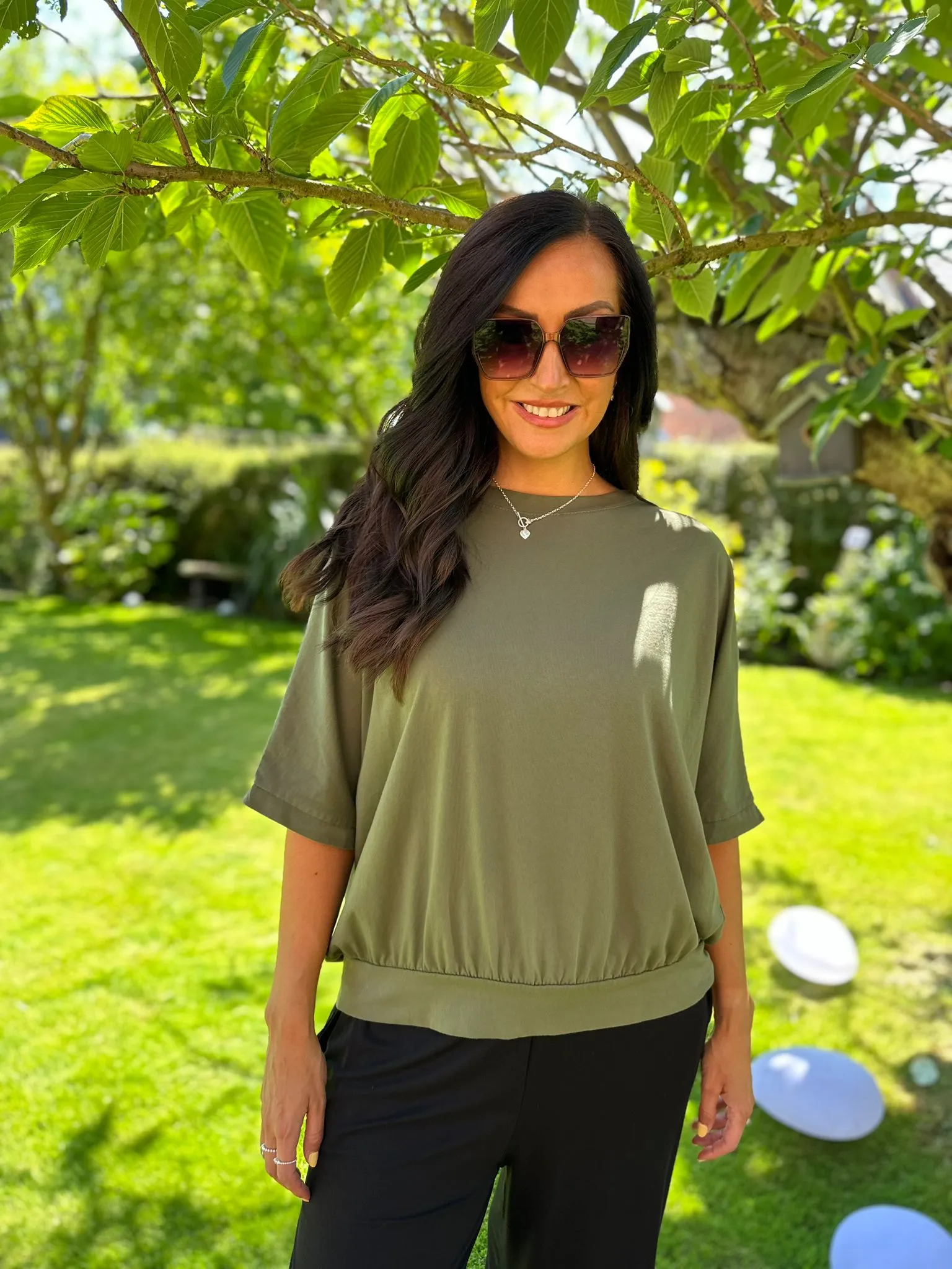 Khaki Short Sleeve Batwing Top Corin