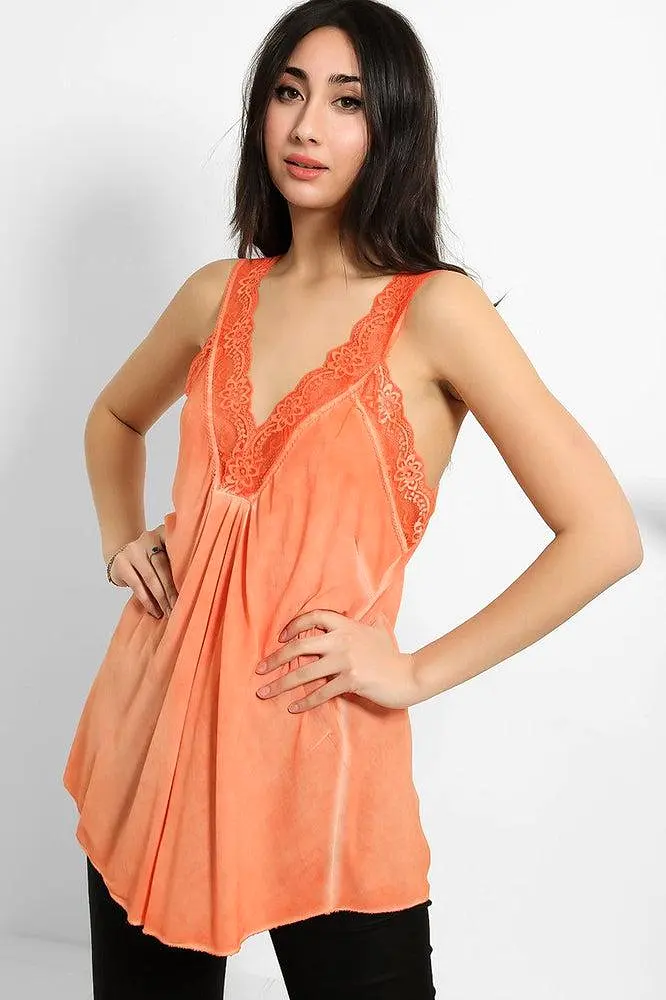 Lace Details Bleached Effect Viscose Cami Top