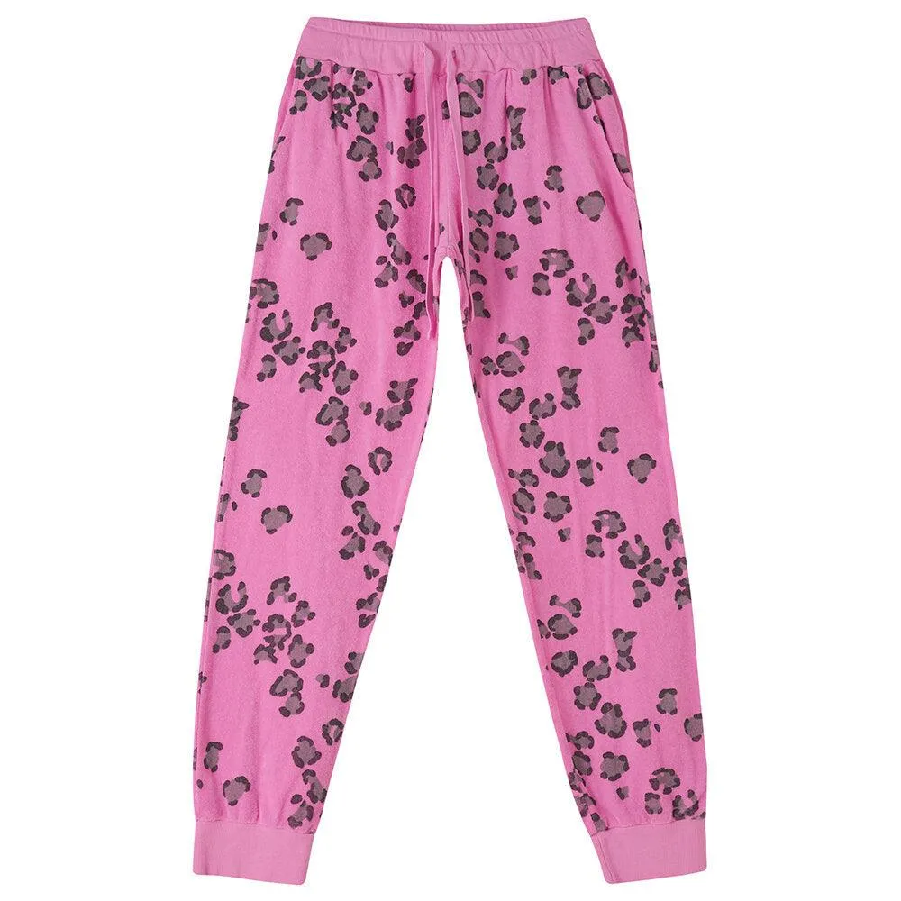 Leopard Terry Joggers in Neon Pink