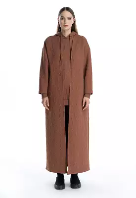 Letter Textured Solid Maxi Open Winter Bisht