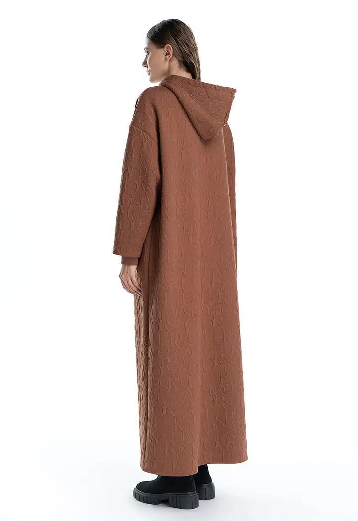 Letter Textured Solid Maxi Open Winter Bisht