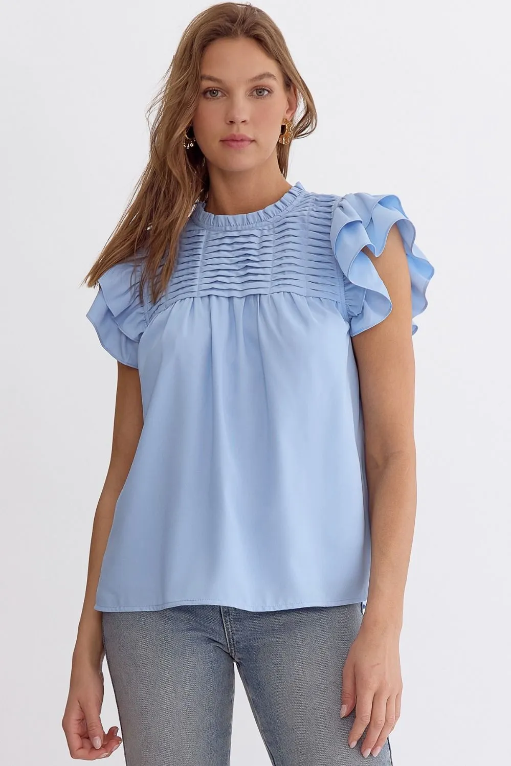 Light Blue Pleated Top