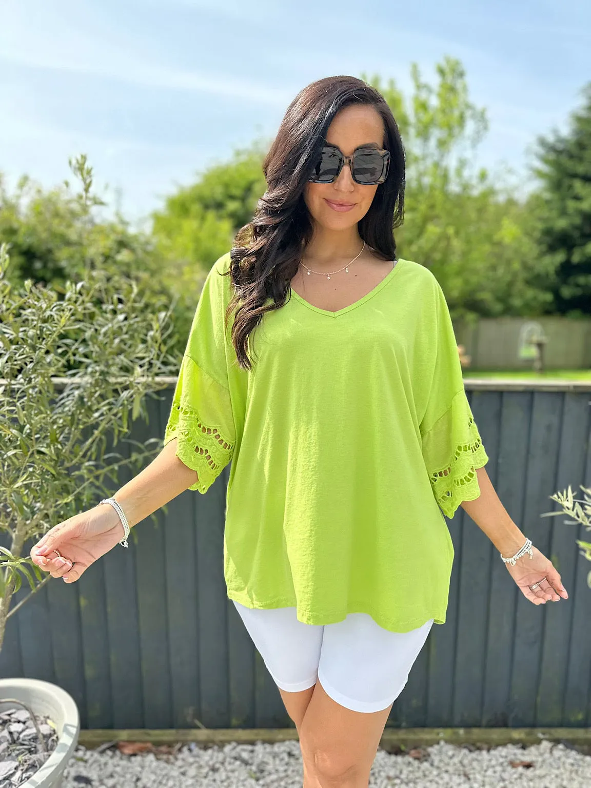 Lime Broderie Anglaise Detail Top Kat