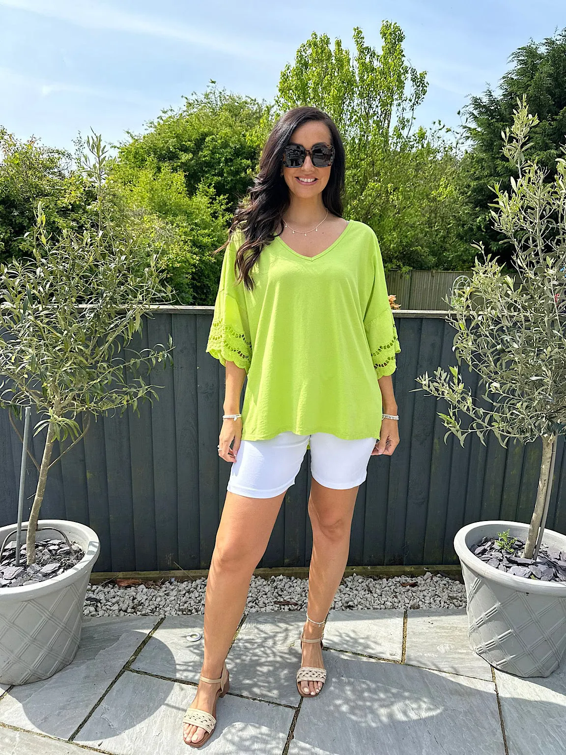 Lime Broderie Anglaise Detail Top Kat