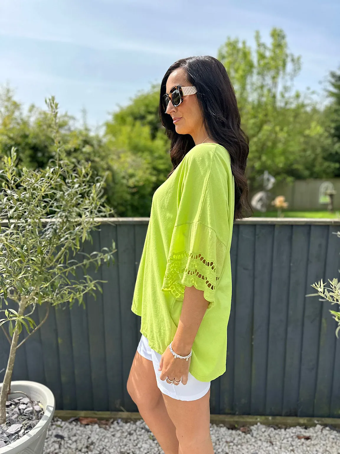 Lime Broderie Anglaise Detail Top Kat