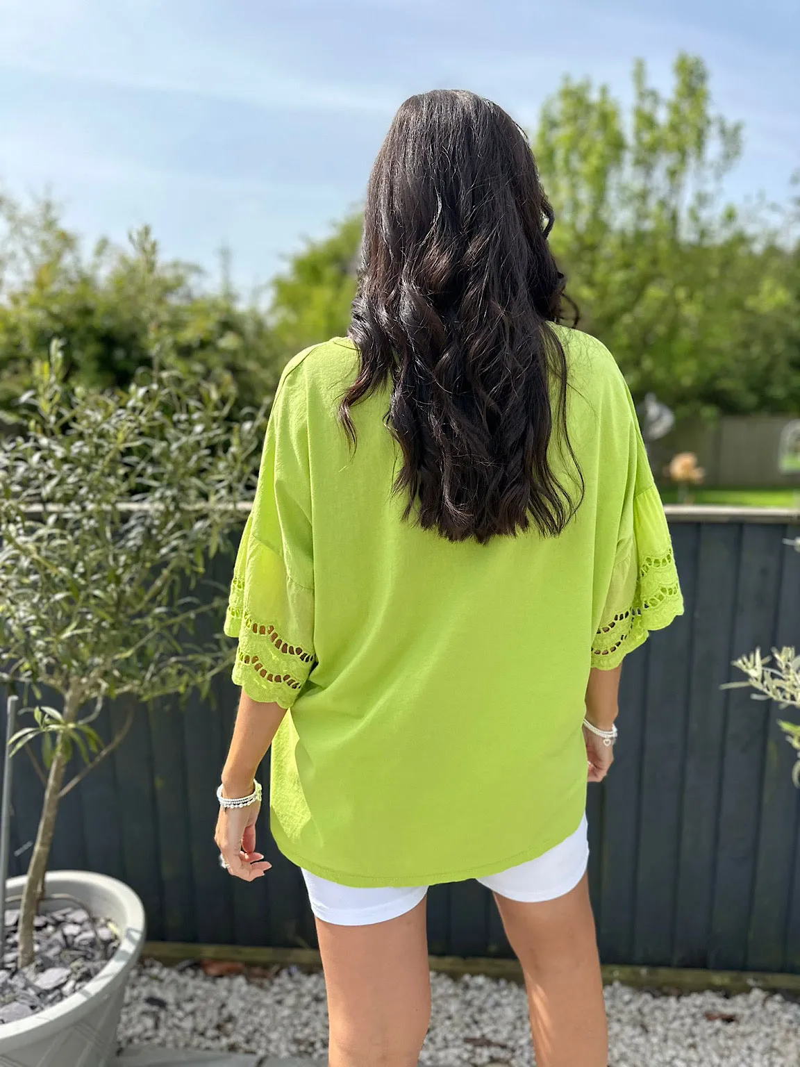 Lime Broderie Anglaise Detail Top Kat