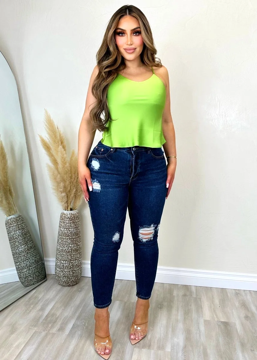 Lissa Satin Top Green