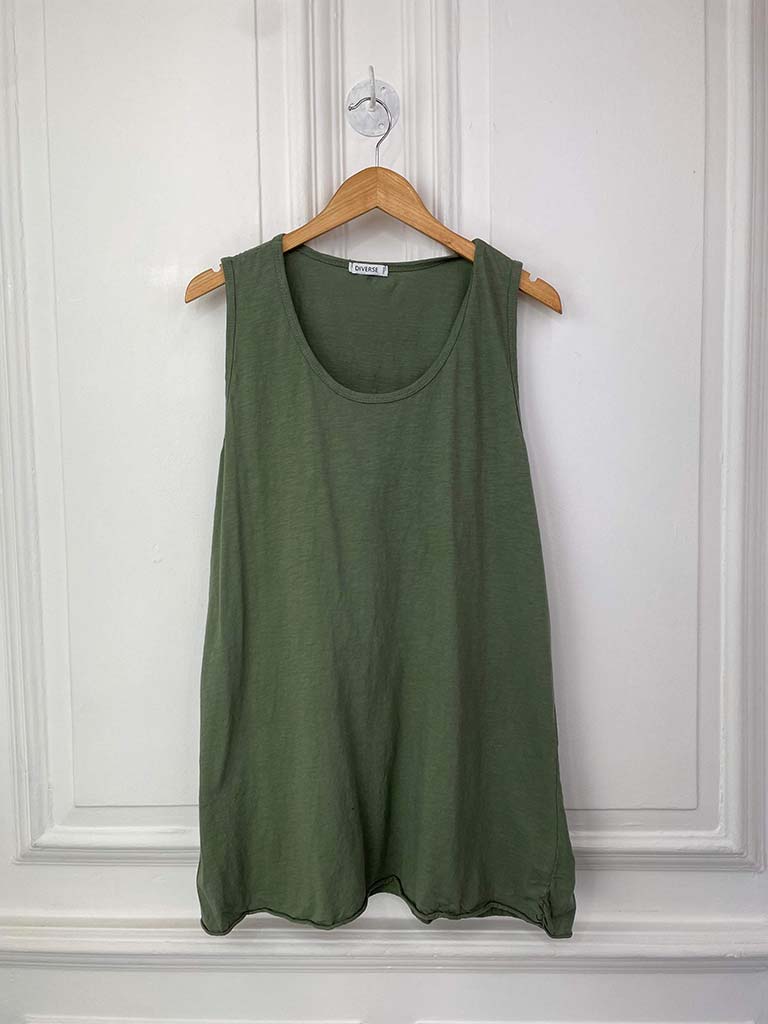 Loose Longline Vest Top - Khaki