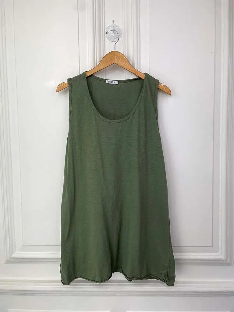 Loose Longline Vest Top - Khaki