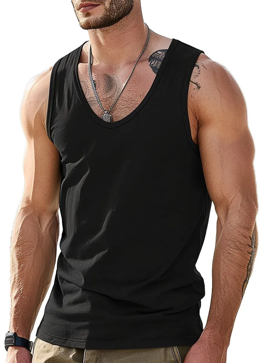 Men's Black All-Match Casual V-Neck Tank Top