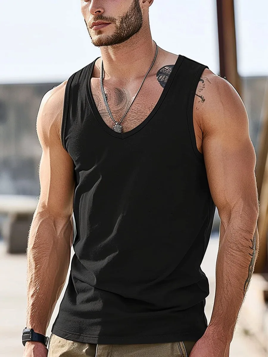 Men's Black All-Match Casual V-Neck Tank Top