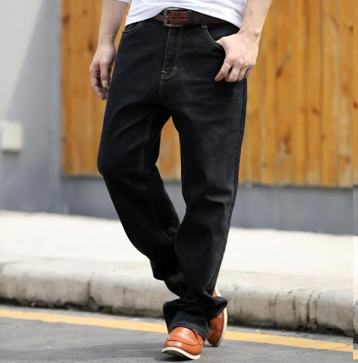 Men's Casual Cowboy Style Loose Straight Leg Long Denim Trousers