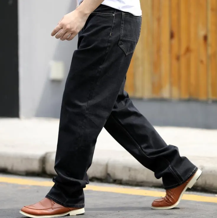 Men's Casual Cowboy Style Loose Straight Leg Long Denim Trousers