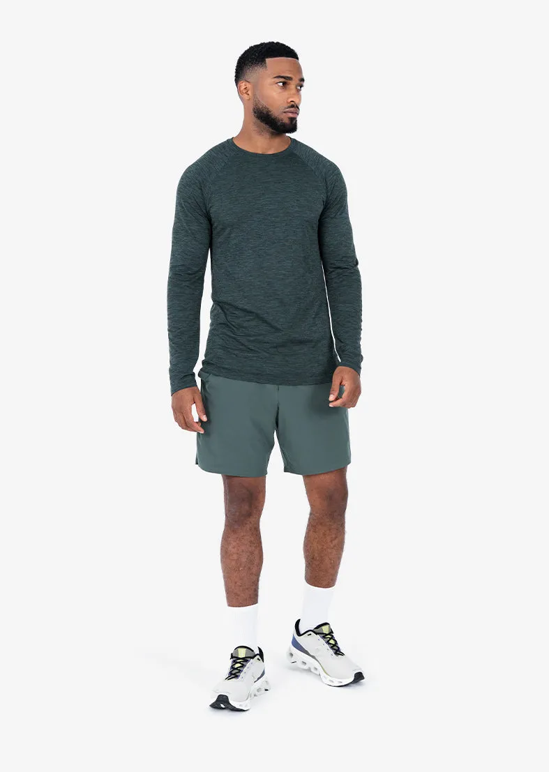 Mens Seamless Long Sleeve Top Khaki Green Melange