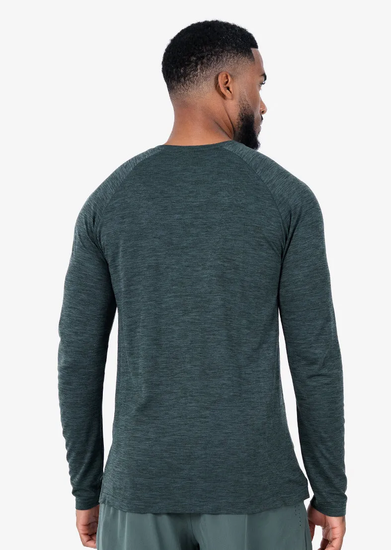 Mens Seamless Long Sleeve Top Khaki Green Melange