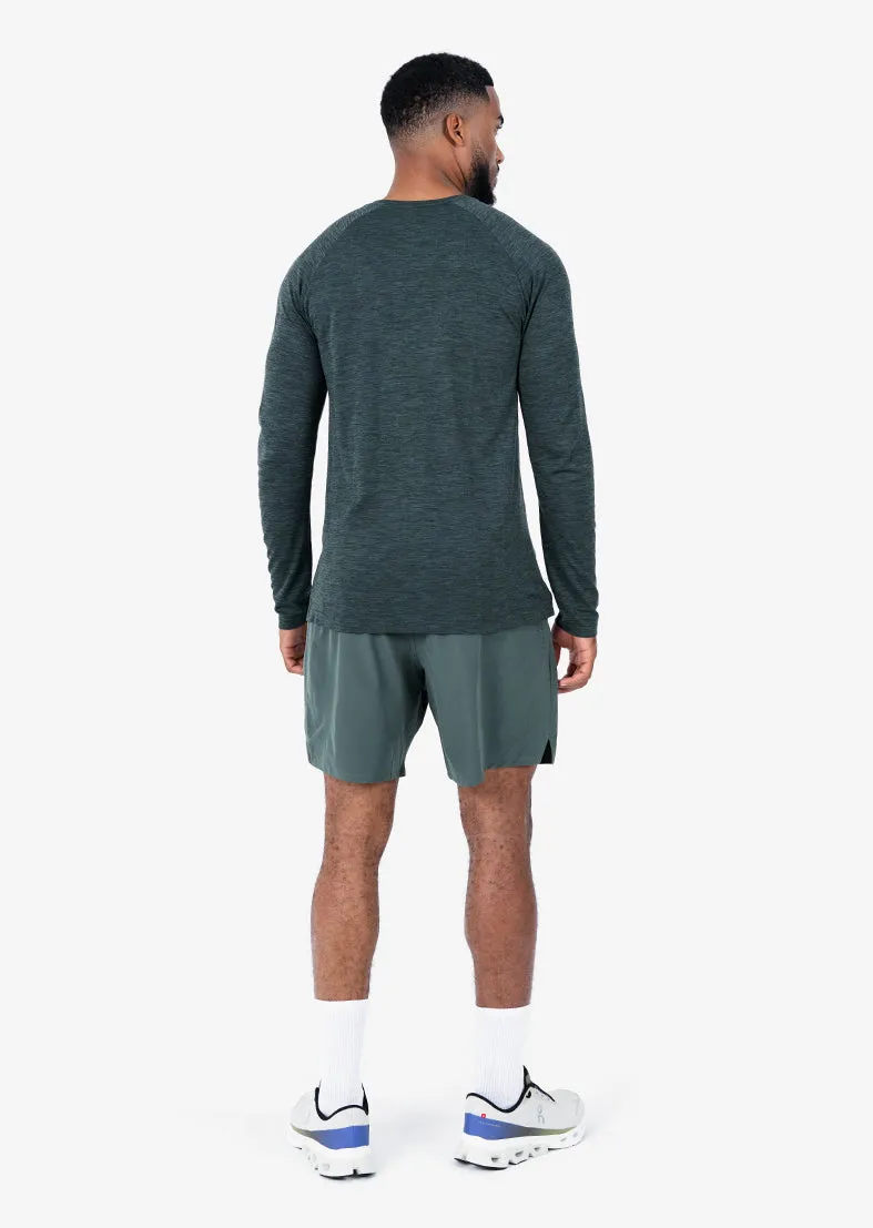 Mens Seamless Long Sleeve Top Khaki Green Melange