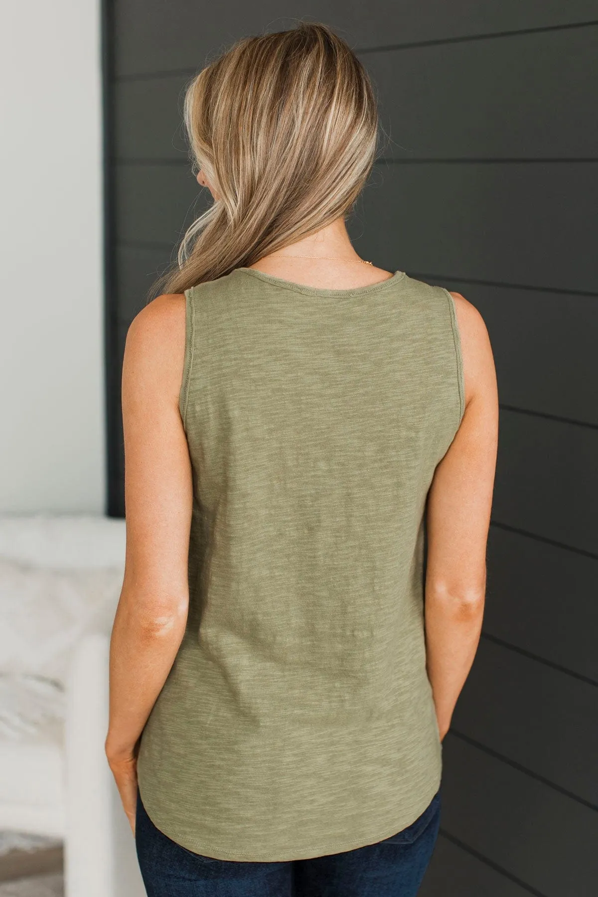 Miss Me Yet Button Tank Top- Light Olive