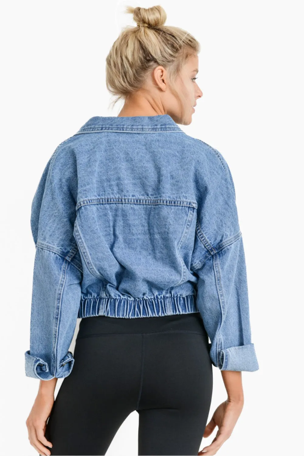 Mono B Crop Raw Edge Denim Jacket KJ11158