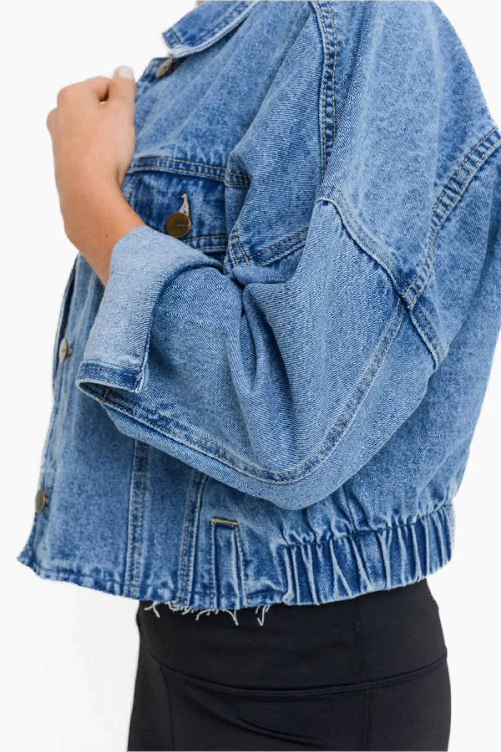 Mono B Crop Raw Edge Denim Jacket KJ11158