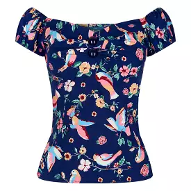 Navy Bird Print Gypsy Top