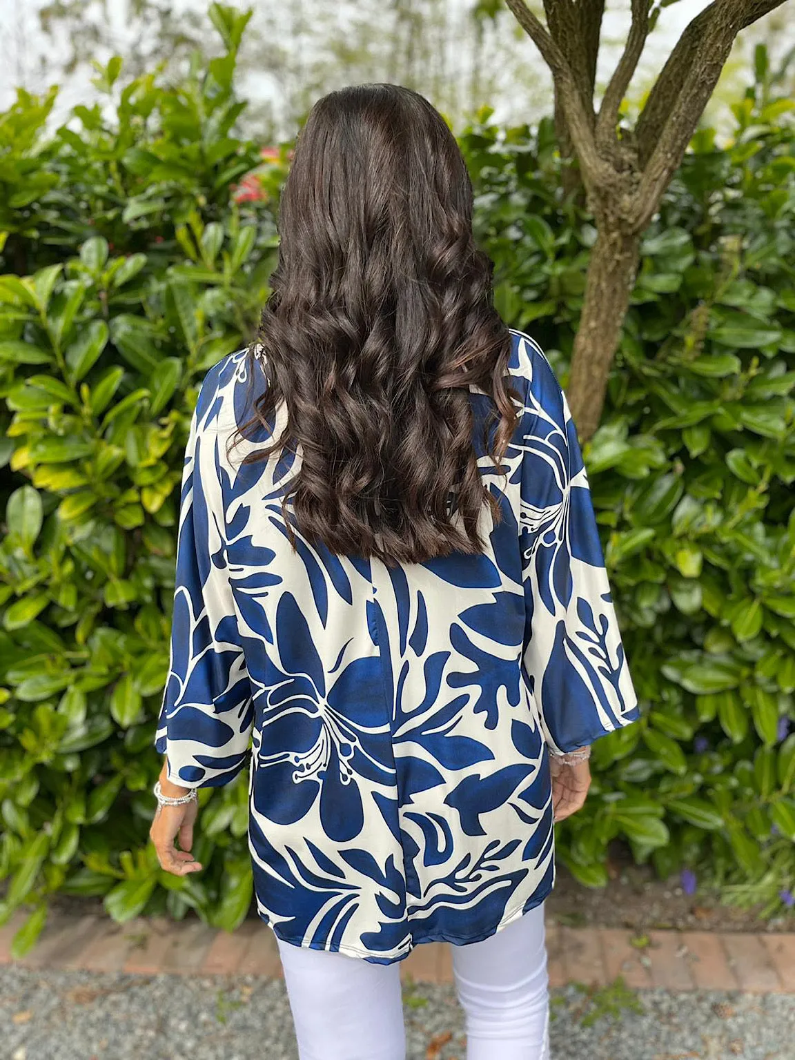 Navy Floral Patterned Top Holly