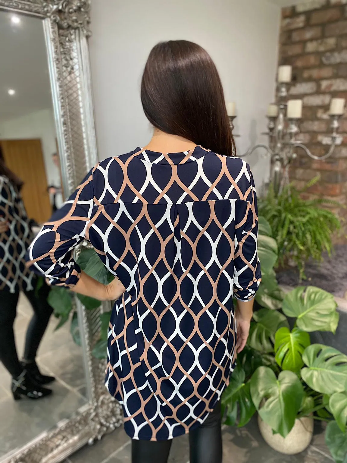 Navy Patterned Detail Top Autumn