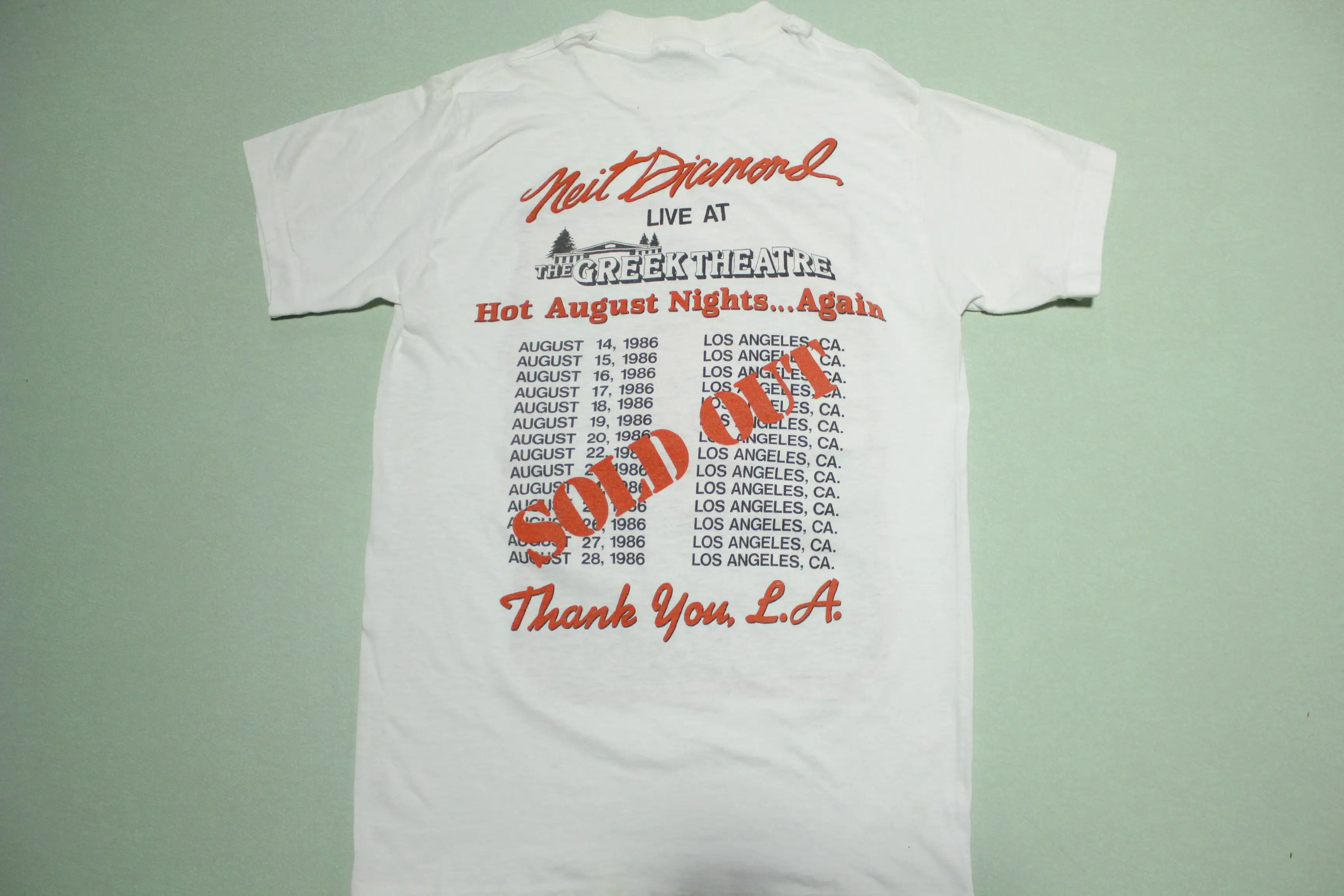 Neil Diamond Live At The Greek Theater L.A. 1986 Vintage Hot August Nights Concert T-Shirt