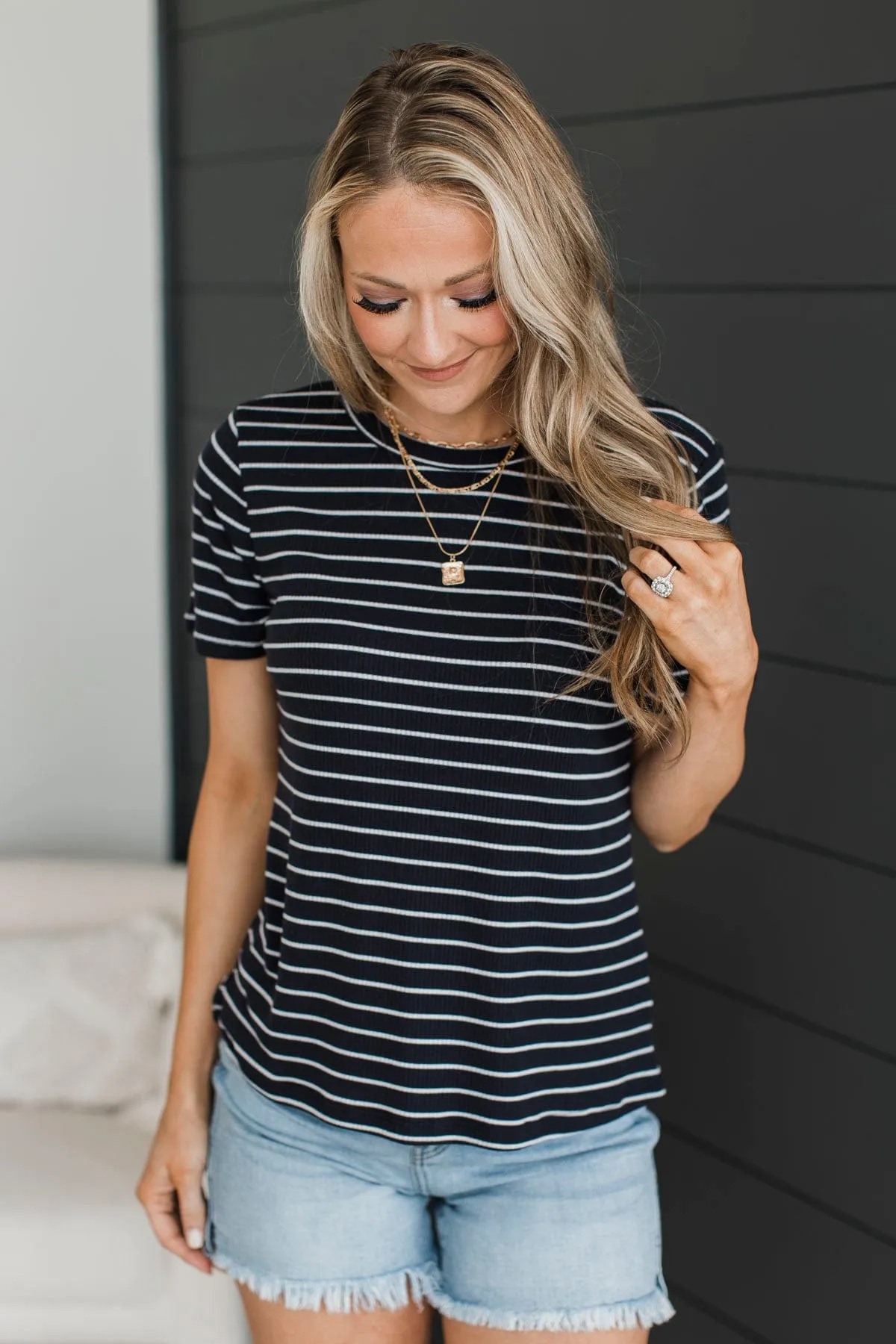 New Experiences Striped Top- Navy