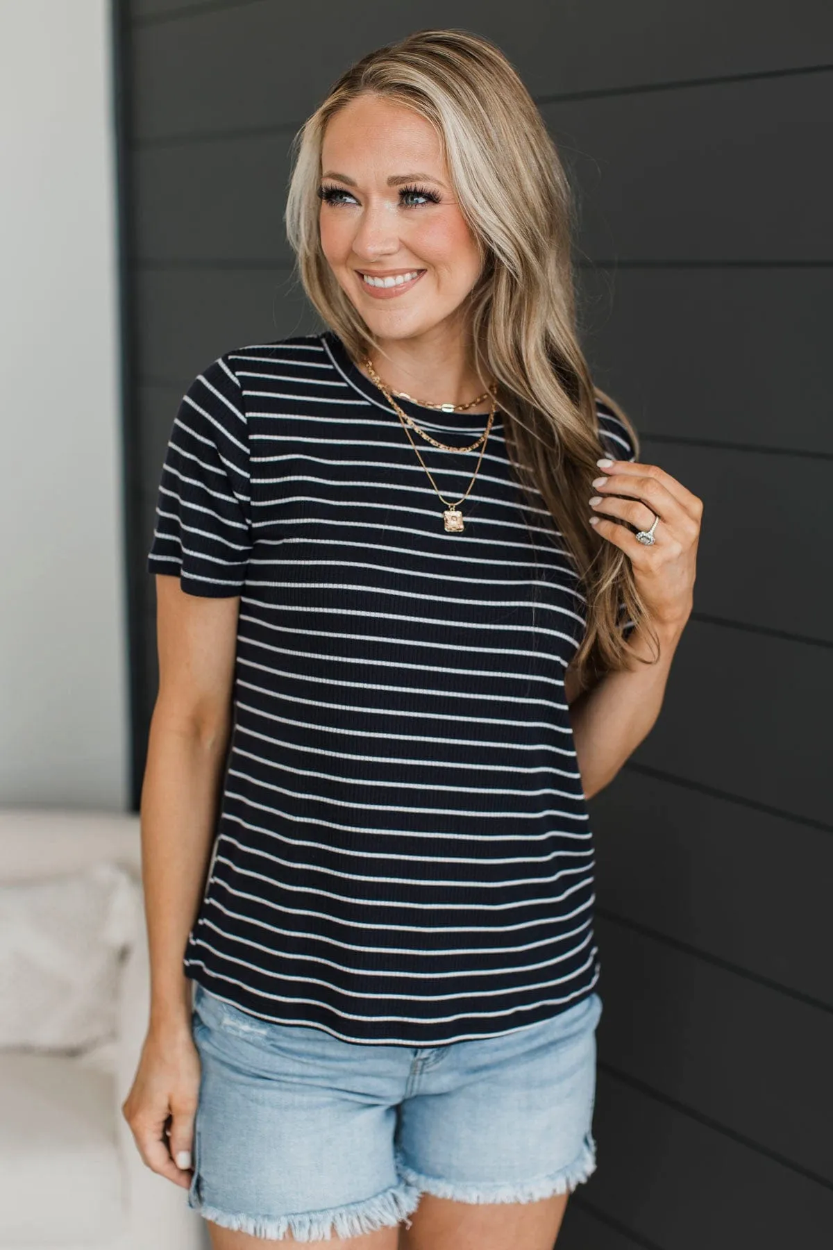 New Experiences Striped Top- Navy