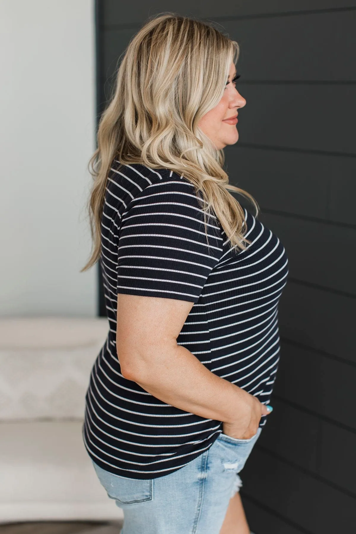 New Experiences Striped Top- Navy