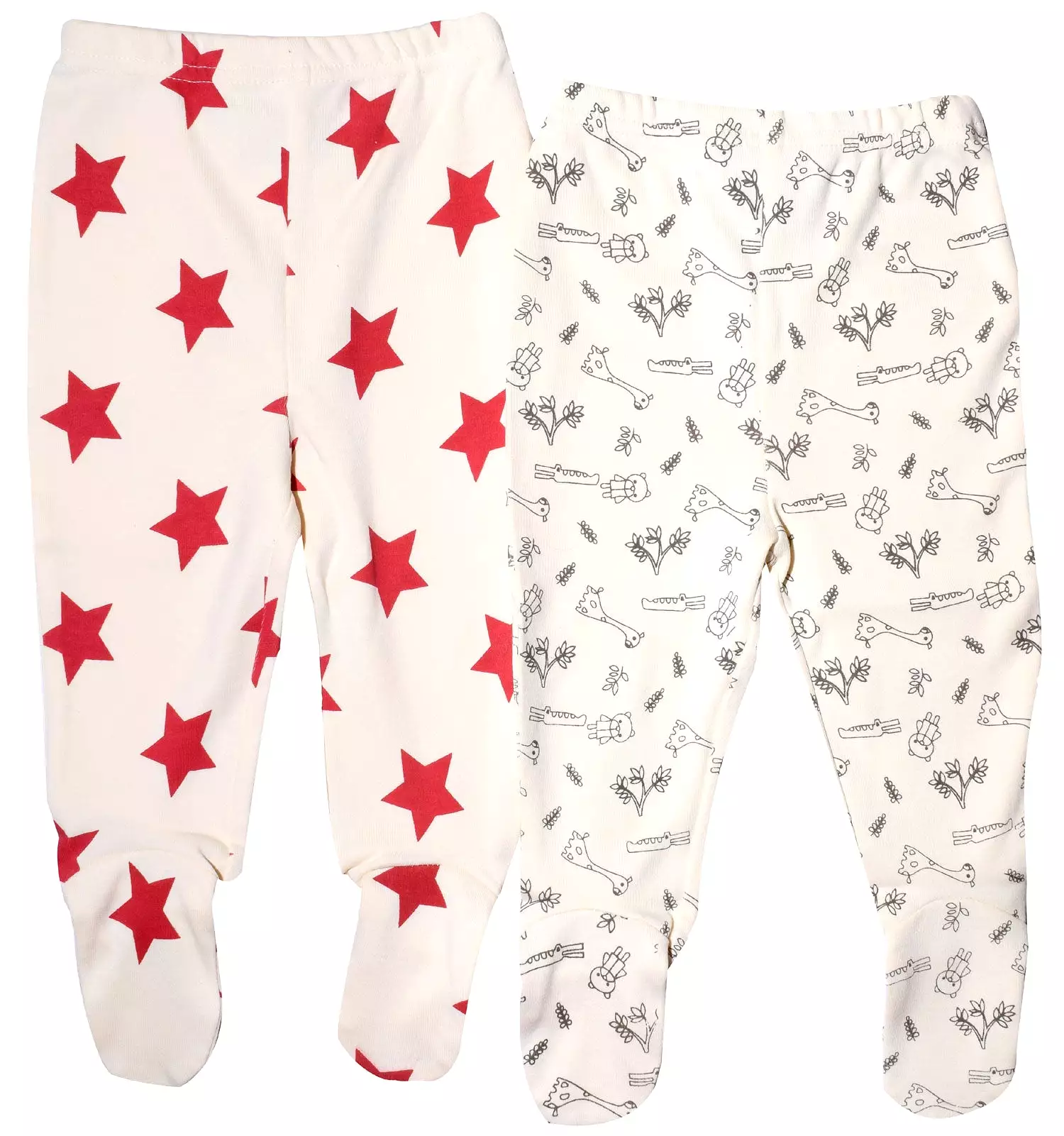 Organic Cotton Baby Pants Footed (2 pack, Star/Giraffe, 0-3m)