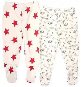 Organic Cotton Baby Pants Footed (2 pack, Star/Giraffe, 0-3m)