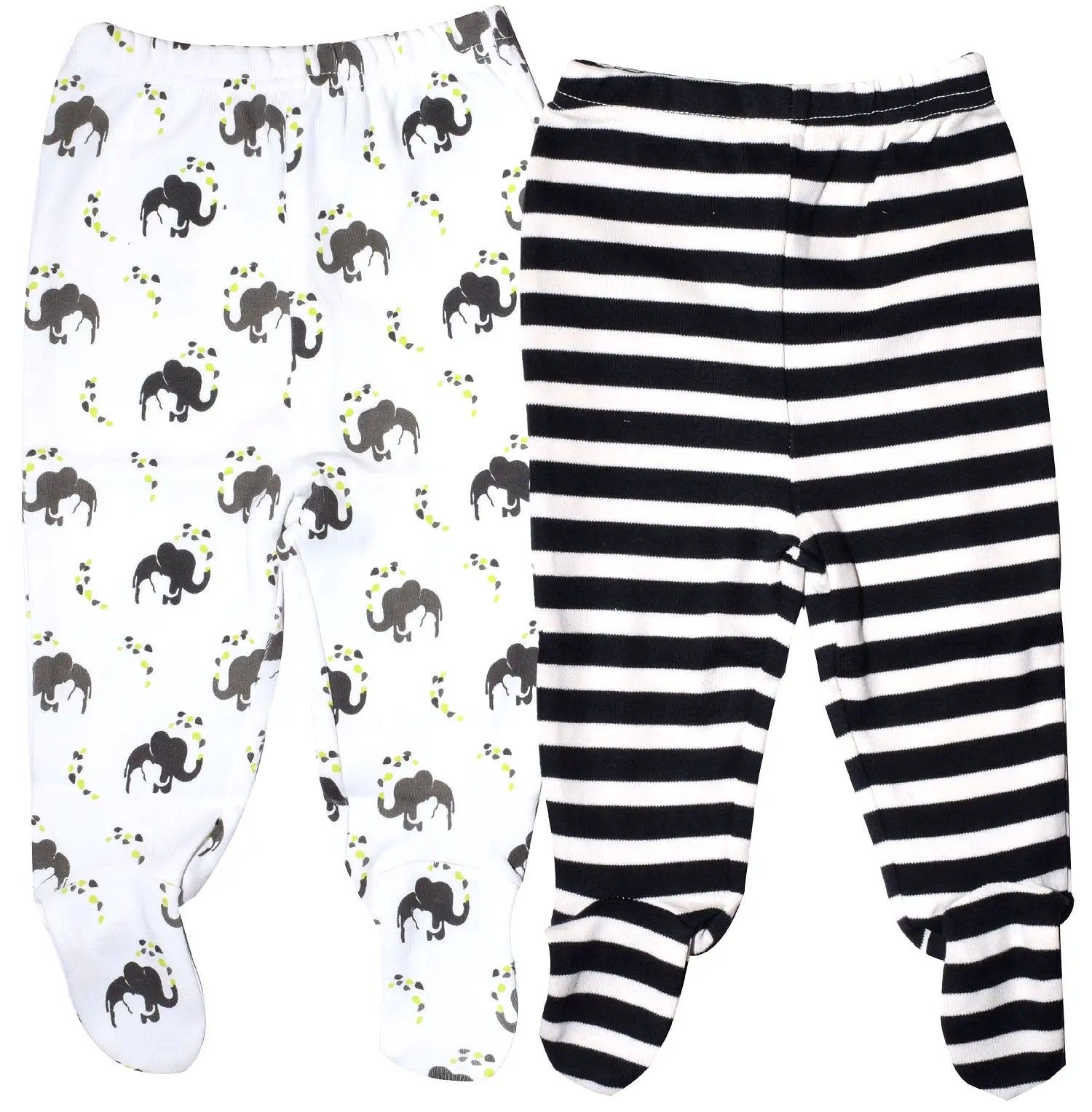 Organic Cotton Baby Pants Footed (2 pack, Stripes/Elephant)